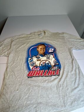 Jones New York Cream Short-Sleeve Tee with Blue & Red Racing Portrait Graphic